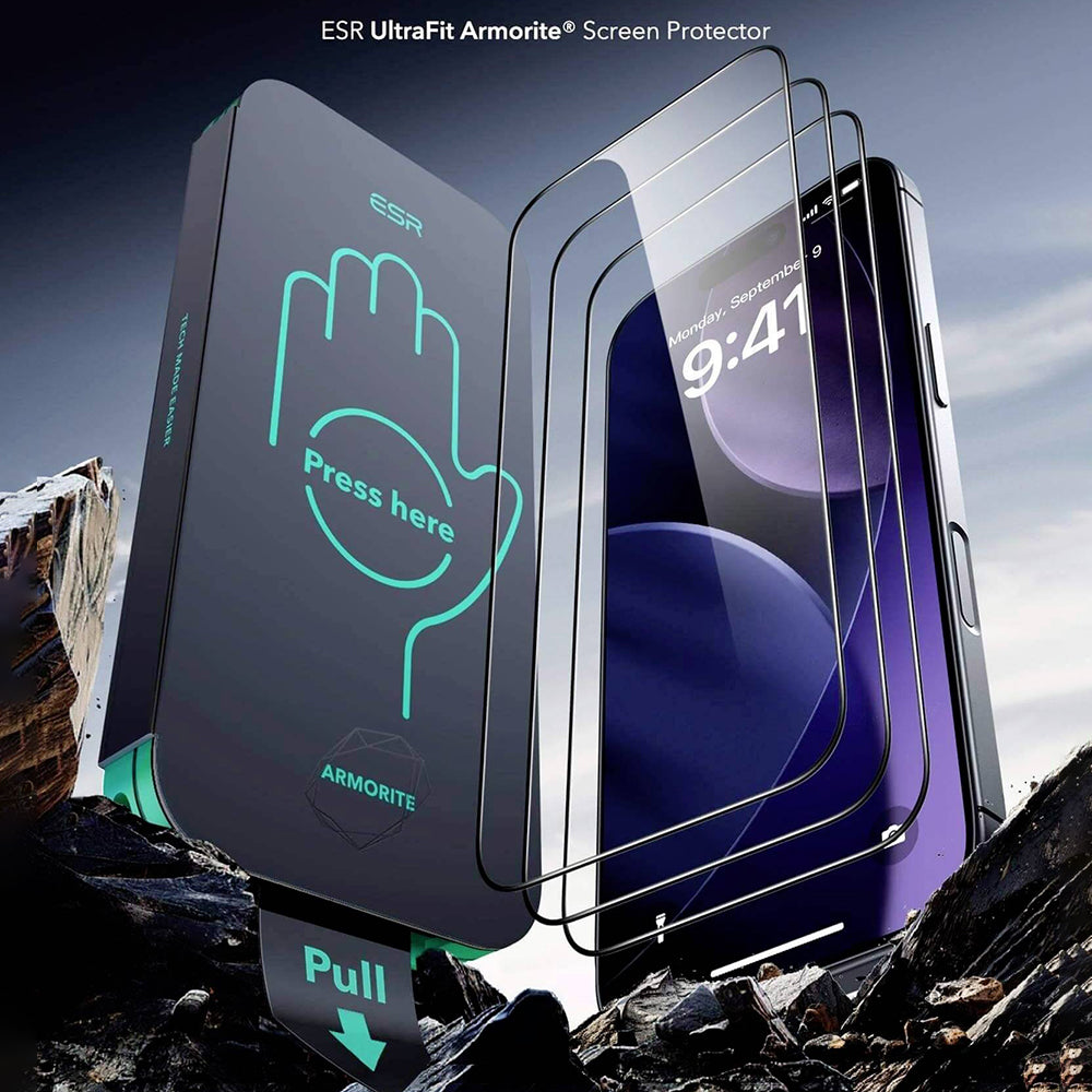 Film de protection d'écran ESR Armorite UltraFit pour Apple iPhone 18 Pro Max / 17 Pro Max, Verre trempé, Collage intégral, Lot de 2 pièces, Noir
