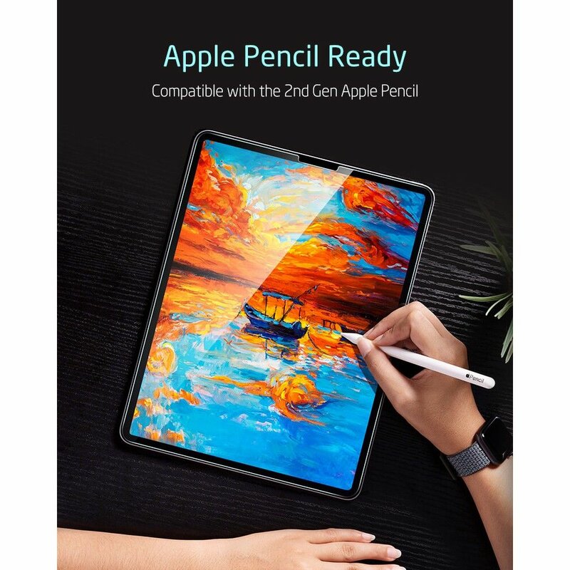 Film de protection d'écran ESR pour Apple iPad Pro 12.9 (2022) / Pro 12.9 (2021) / Pro 12.9 (2020), Verre Trempé, Full Glue, Lot de 2 pièces