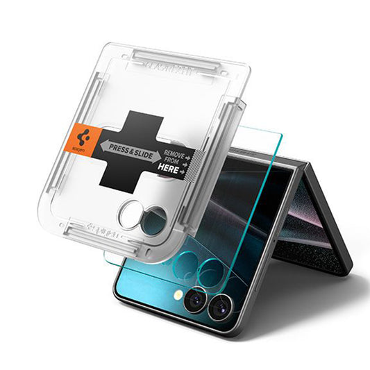 Film de protection Écran Extérieur Spigen GlastR EZ FIT pour Samsung Galaxy Z Flip7 F766, Verre Trempé, Full Glue, Set 2 pièces AGL09585
