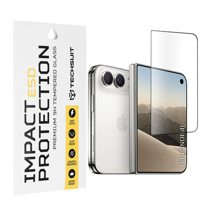 Protection d’écran extérieur Techsuit pour Apple iPhone Duo, verre trempé, adhésif intégral, noir