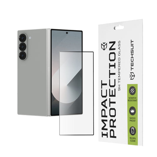 Film de protection écran extérieur Techsuit pour Samsung Galaxy Z Fold6 F956, verre trempé, adhésif complet, 111D, noir