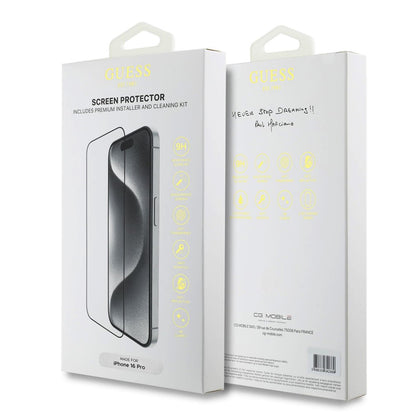 Film de protection d'écran Guess Classic Outline pour Apple iPhone 16 Pro, Verre Trempé, Full Glue, 2.5D, Noir GUTGP16LBOKGCIT