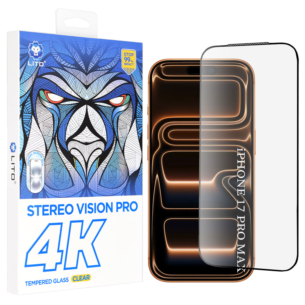 Film de protection Écran Lito D+ Max 4K pour Apple iPhone 17 Pro Max, Verre Trempé, Full Glue, Noir