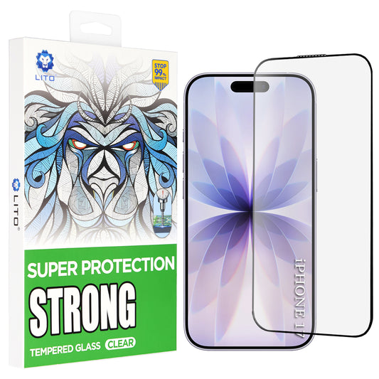 Film de protection d'écran Lito D+ Max Strong pour Apple iPhone 17 / 16 Pro, Verre Trempé, Full Glue, Noir