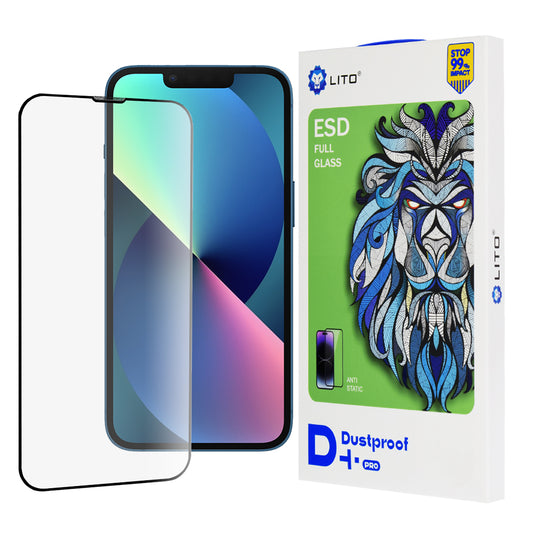 Film de protection écran Lito D+ Pro Dustproof pour Apple iPhone 14 / 13 Pro / 13, Verre Trempé, Full Glue, Noir