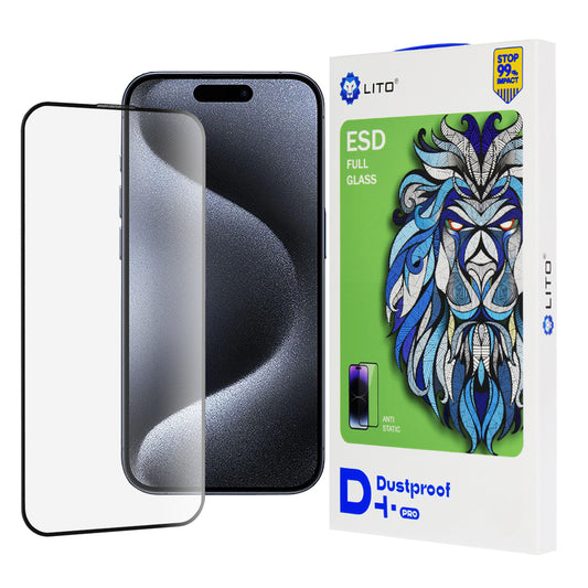 Film de protection d'écran Lito D+ Pro Dustproof pour Apple iPhone 15 Pro, Verre trempé, Collage complet, Noir