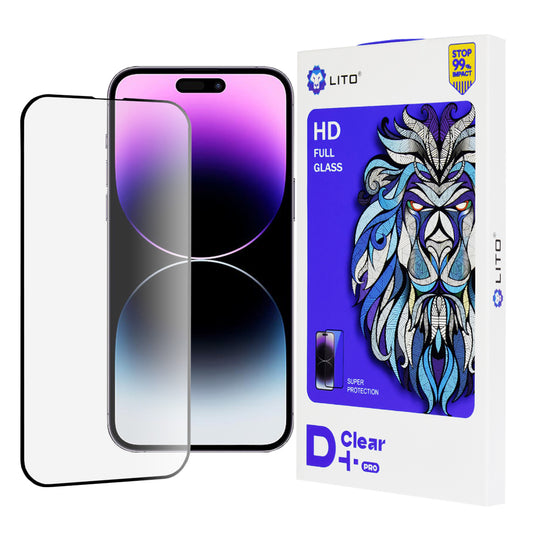 Film de protection d'écran Lito D+ Pro pour Apple iPhone 14 Pro Max, Verre trempé, Collage complet, Noir