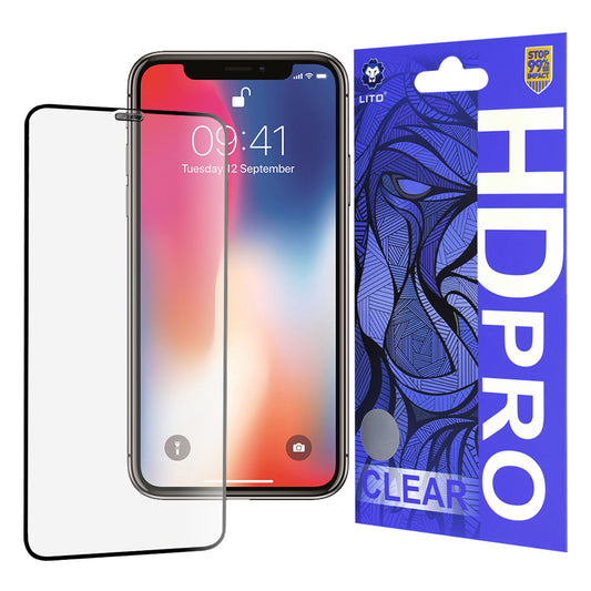 Film de protection d'écran Lito HD Pro Clear pour Apple iPhone 11 Pro / XS / X, Verre trempé, Collage intégral, Noir