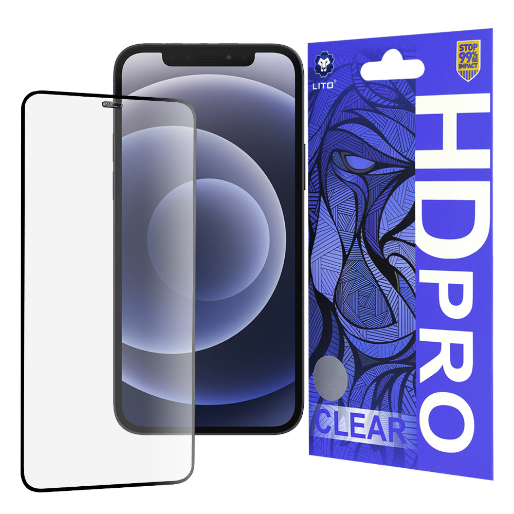 Film de protection écran Lito HD Pro Clear pour Apple iPhone 12 / 12 Pro, Verre trempé, Collage intégral, Noir