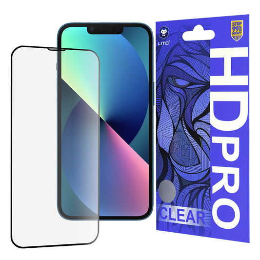 Film de protection d'écran Lito HD Pro Clear pour Apple iPhone 17e / 16e / 14 / 13 Pro, Verre trempé, Collage complet, Noir