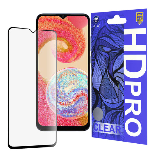 Film de protection d'écran Lito HD Pro Clear pour Samsung Galaxy A04e A042 / M04 M045, Verre trempé, Collage complet, Noir