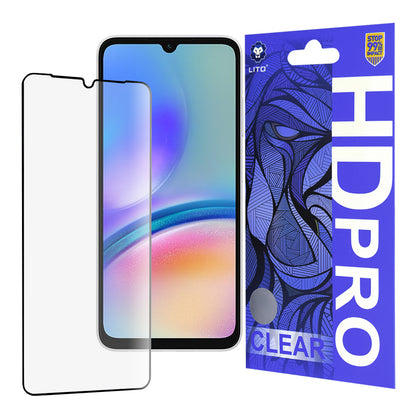 Film de protection écran Lito HD Pro Clear pour Samsung Galaxy A05s A057, Verre trempé, Collage intégral, Noir