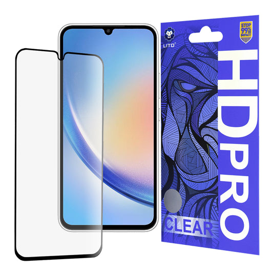 Film de protection d'écran Lito HD Pro Clear pour Samsung Galaxy A34 A346, Verre trempé, Collage intégral, Noir