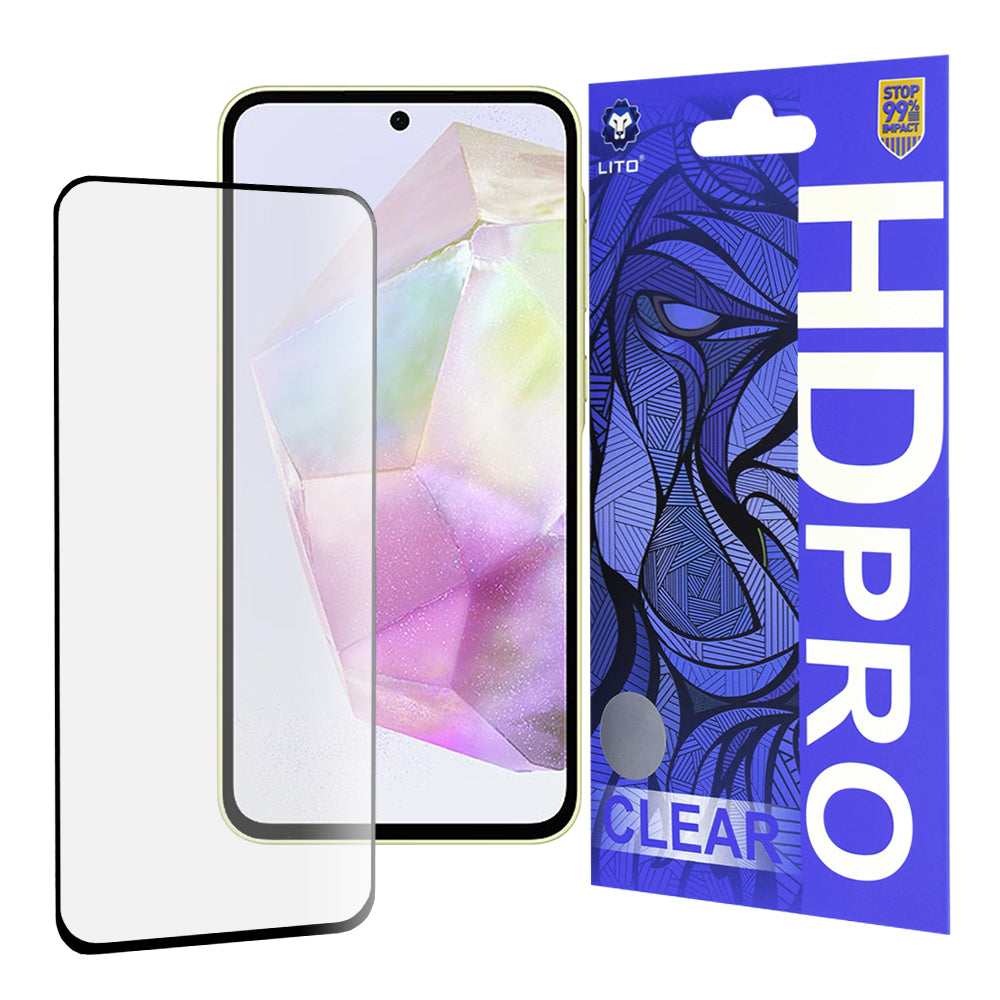 Film de protection d'écran Lito HD Pro Clear pour Samsung Galaxy A35 5G A356, Verre trempé, Collage complet, Noir