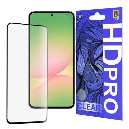 Film de protection d'écran Lito HD Pro Clear pour Samsung Galaxy A56 A566, Verre trempé, Collage complet, Noir