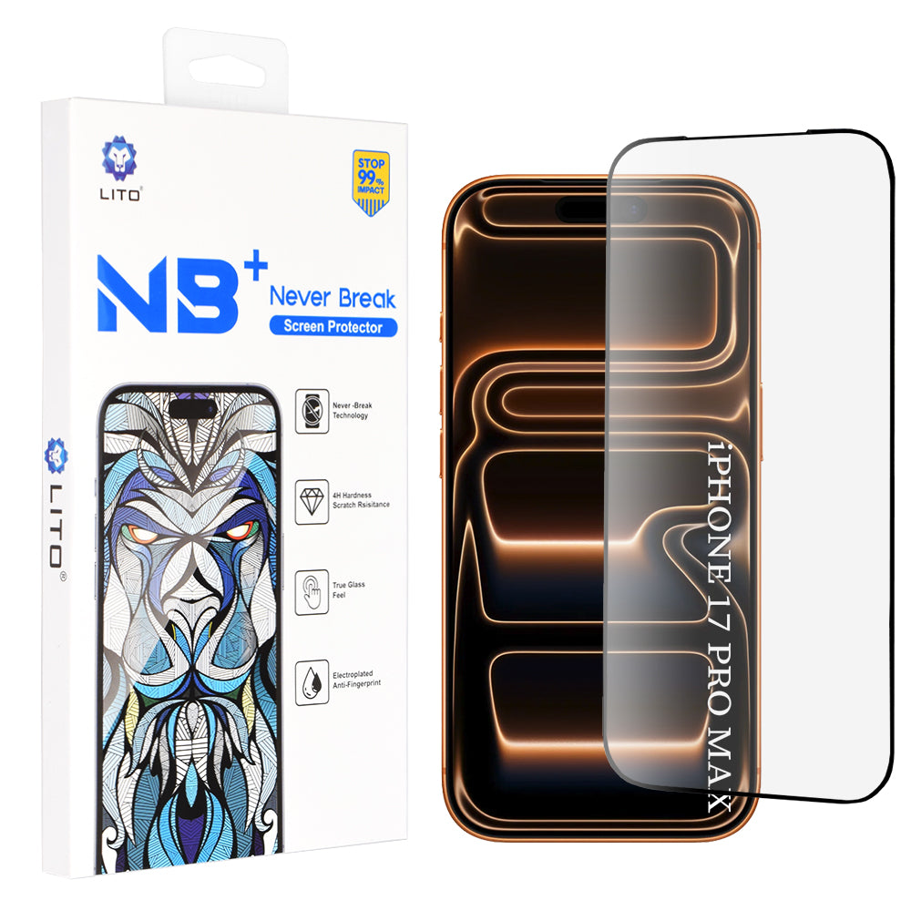 Film de protection d'écran Lito NB pour Apple iPhone 17 Pro Max, Verre Trempé, Full Glue, Noir