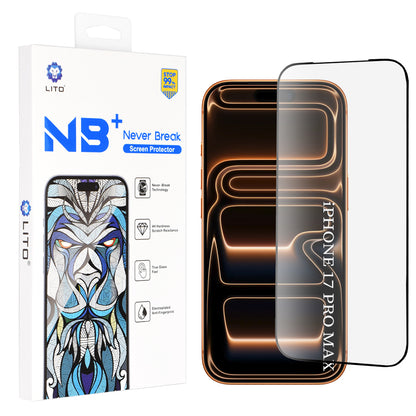 Film de protection d'écran Lito NB pour Apple iPhone 17 Pro Max, Verre Trempé, Full Glue, Noir
