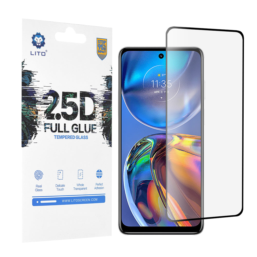 Film de protection d'écran Lito pour Motorola Moto E32s / E32, Verre trempé, Full Glue, 2.5D, Noir
