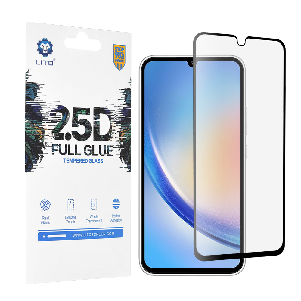 Film de protection d'écran Lito pour Samsung Galaxy A34 A346, Verre trempé, Full Glue, 2.5D, Noir