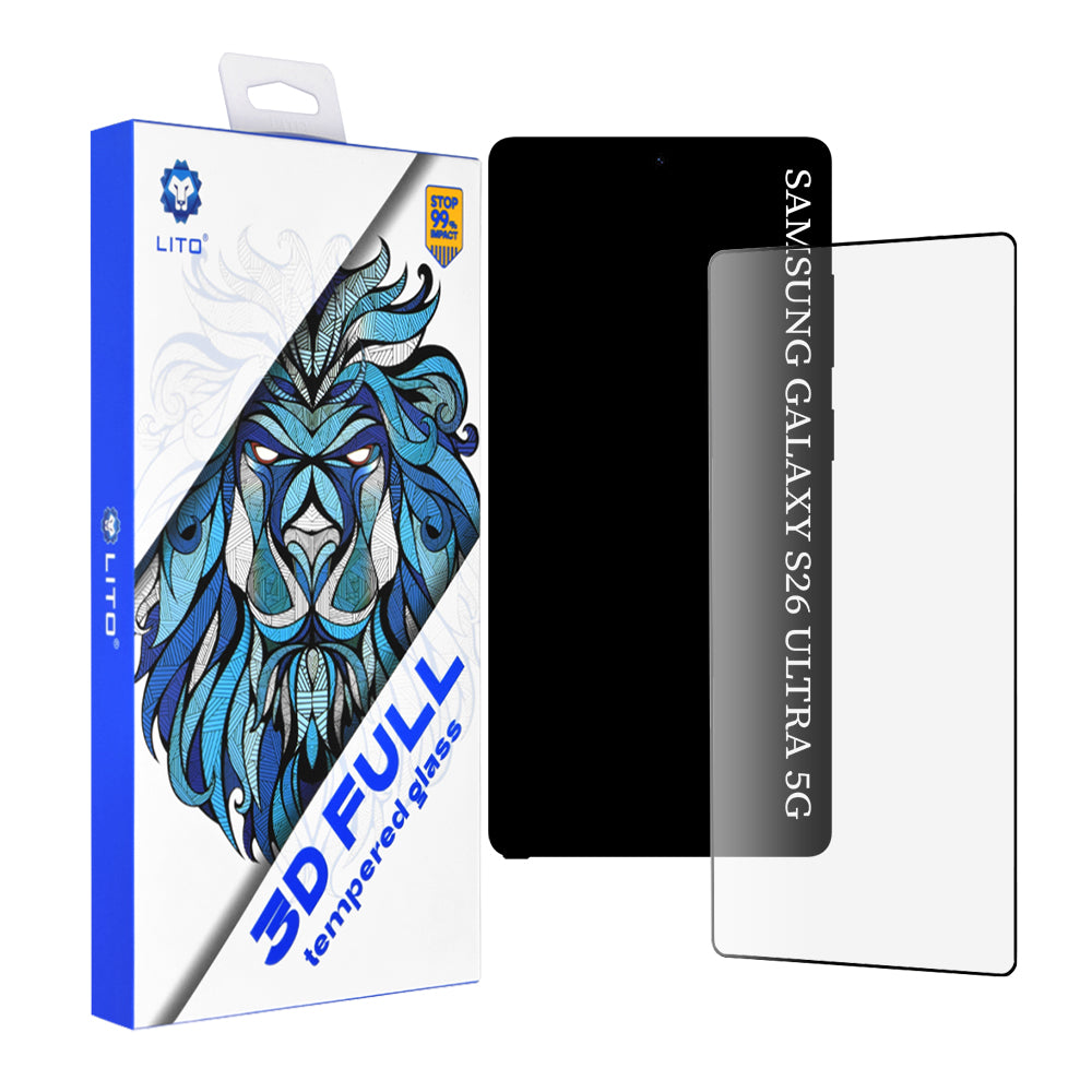 Film de protection d'écran Lito pour Samsung Galaxy S26 Ultra S948, Verre Trempé, Full Glue, 3D, Noir