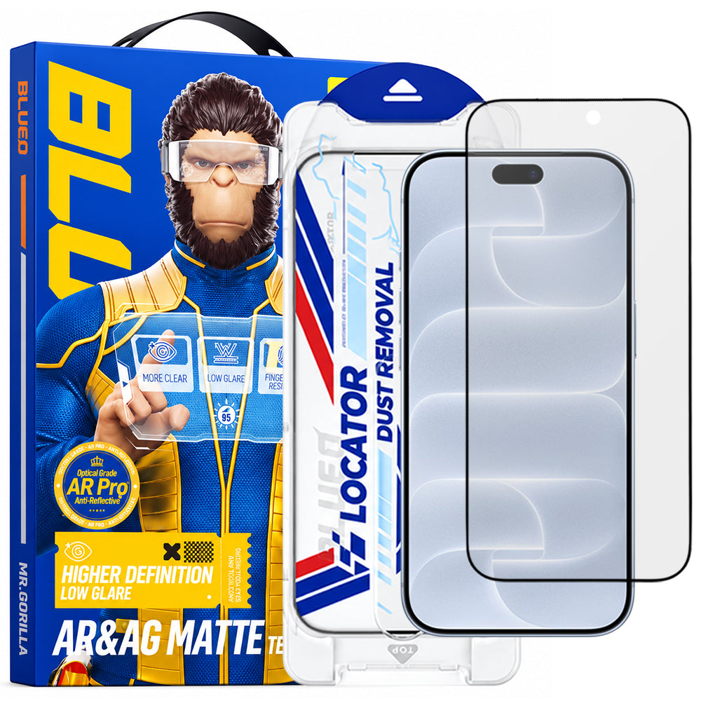 Protection d’écran Matte Blueo Anti Reflective Applicator Pro pour Apple iPhone 18 Pro, verre trempé, adhésif intégral, noir
