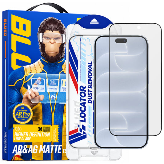 Protection d’écran Matte Blueo Anti Reflective Applicator Pro pour Apple iPhone 18 Pro, verre trempé, adhésif intégral, noir