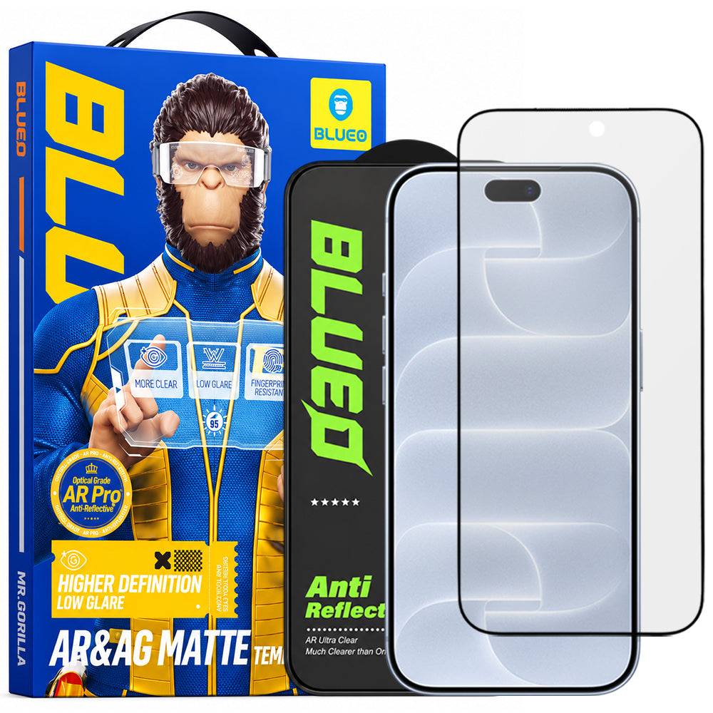 Film de protection d’écran Matte Blueo Anti Reflective HD pour Apple iPhone 18 Pro, verre trempé, adhésif intégral, noir