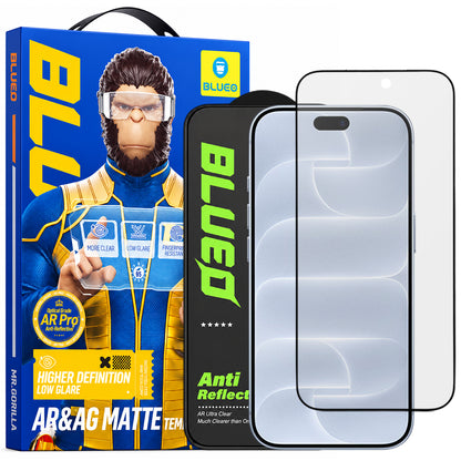 Film de protection d’écran Matte Blueo Anti Reflective HD pour Apple iPhone 18 Pro, verre trempé, adhésif intégral, noir