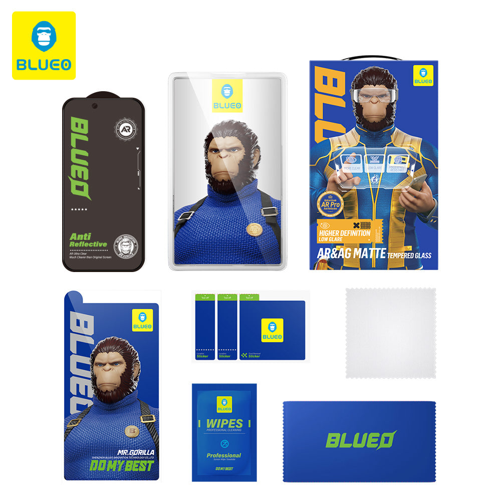 Film de protection d’écran Matte Blueo Anti Reflective HD pour Apple iPhone 18 Pro, verre trempé, adhésif intégral, noir