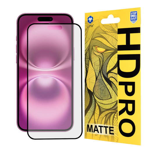 Film de protection d'écran mat Lito HD Pro pour Apple iPhone 16 Plus, verre trempé, collage intégral, noir