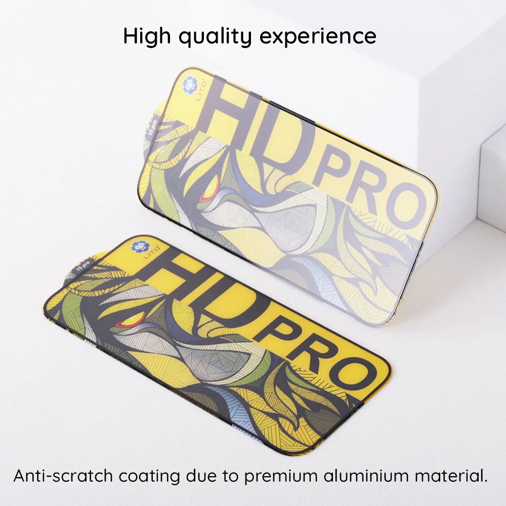 Film de protection d'écran Matte Lito HD Pro pour Apple iPhone 16 Pro Max, Verre Trempé, Collage Complet, Noir