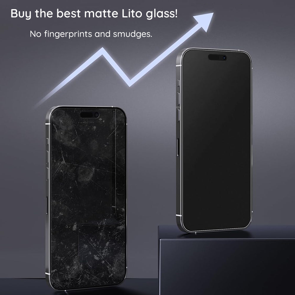 Film de protection d'écran Matte Lito HD Pro pour Apple iPhone 16 Pro Max, Verre Trempé, Collage Complet, Noir