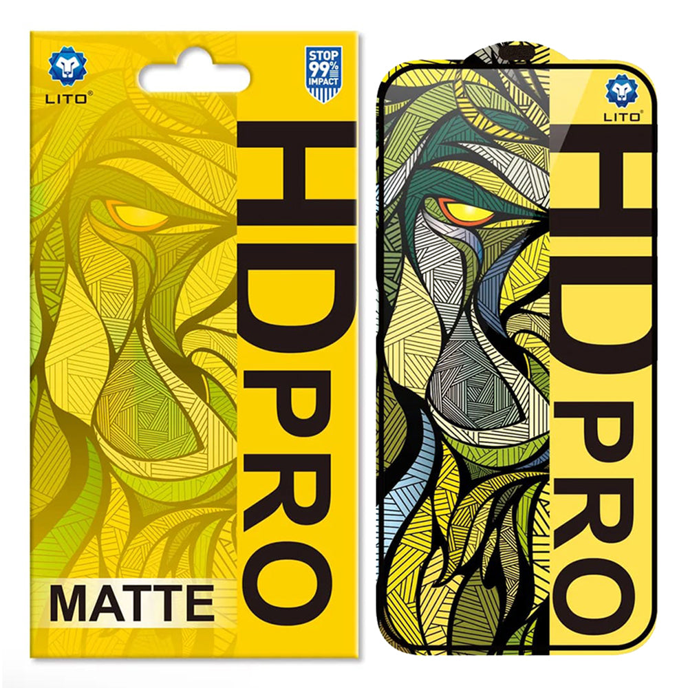Film de protection d'écran Matte Lito HD Pro pour Apple iPhone 16 Pro Max, Verre Trempé, Collage Complet, Noir