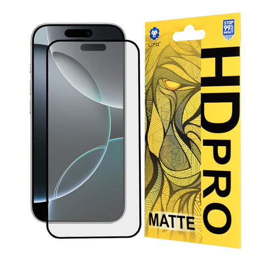 Film de protection d'écran mat Lito HD Pro pour Apple iPhone 16 Pro, verre trempé, adhésif complet, noir