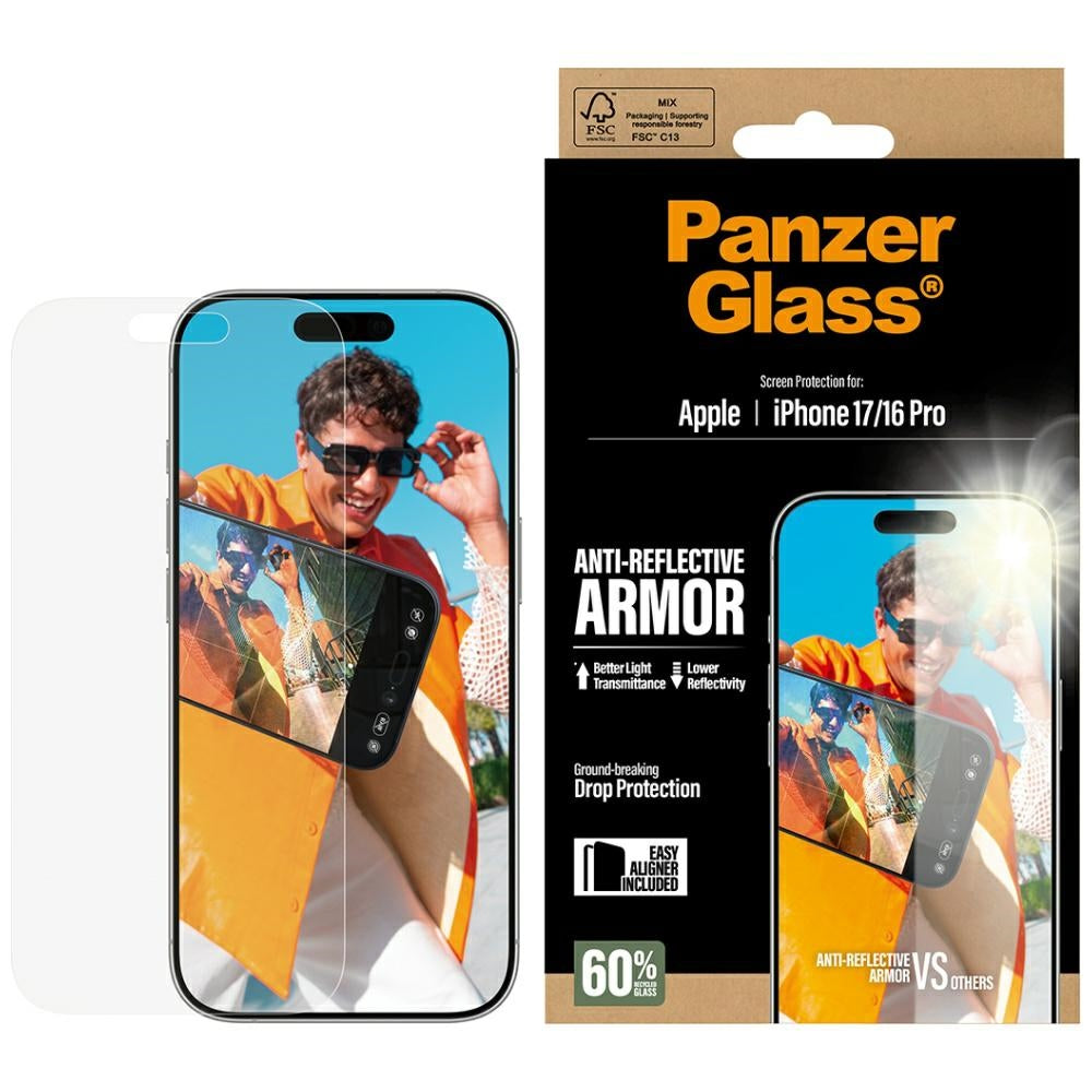 Matte PanzerGlass Armor EasyAligner Screen Protector for Apple iPhone 17 / 16 Pro, Tempered Glass, Full Glue