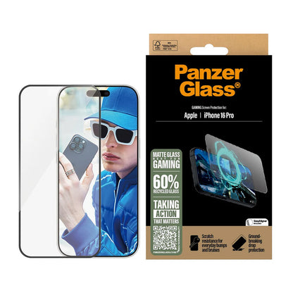 Film de protection Écran Mat PanzerGlass Ultra-Wide Fit Gaming pour Apple iPhone 16 Pro, Verre Trempé, Full Glue, Noir