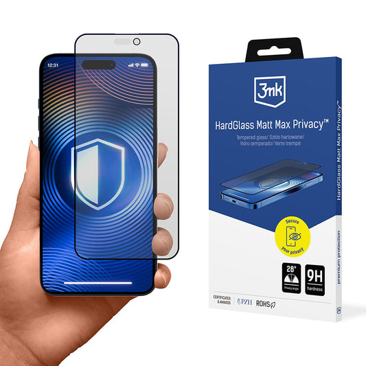 Film de protection Écran Matte Privacy 3MK HardGlass Max pour Apple iPhone 17 Pro Max, Verre Trempé, Full Glue