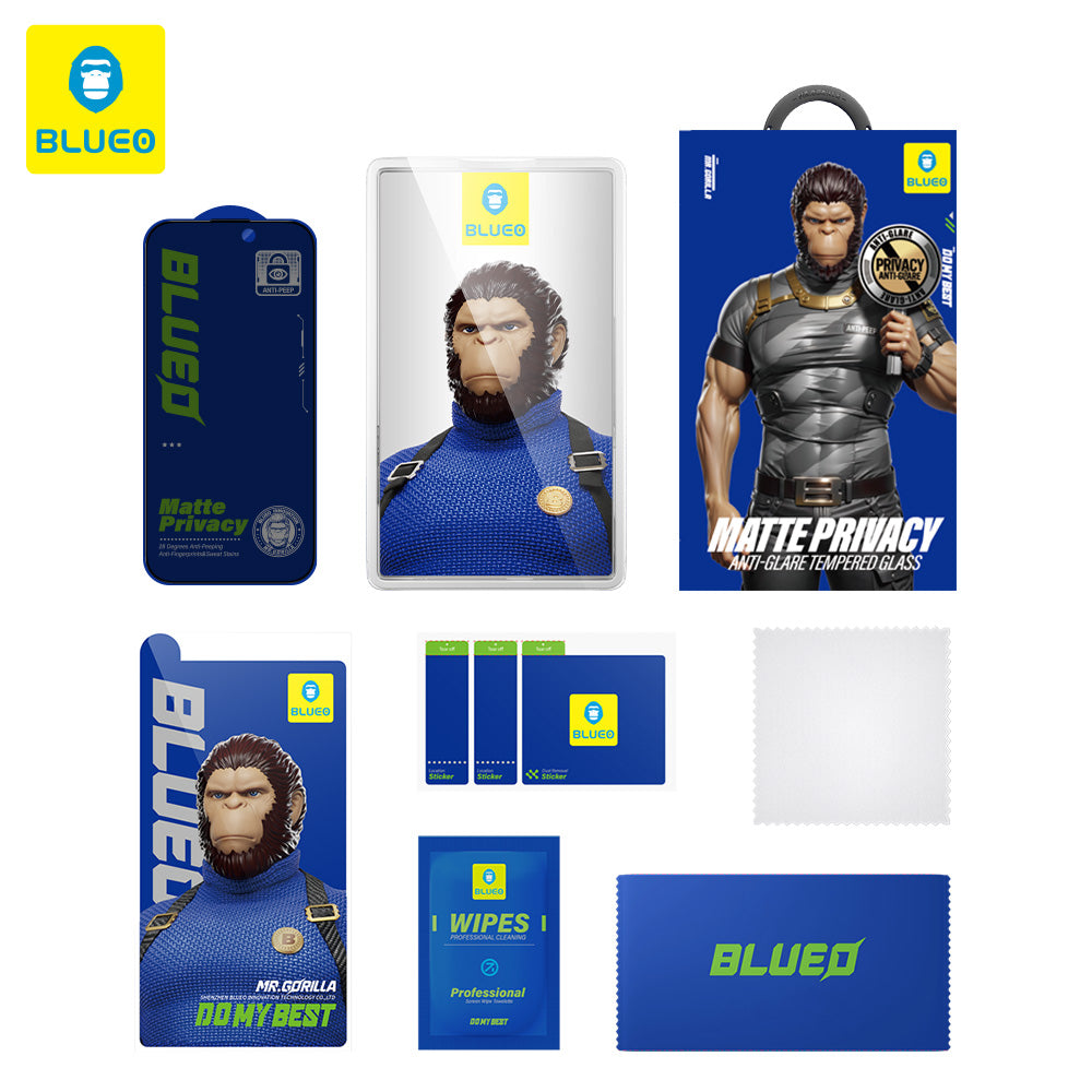 Film de protection d'écran Matte Privacy Blueo Anti-Peep pour Apple iPhone 14 Pro Max, Verre Trempé, Collage Complet