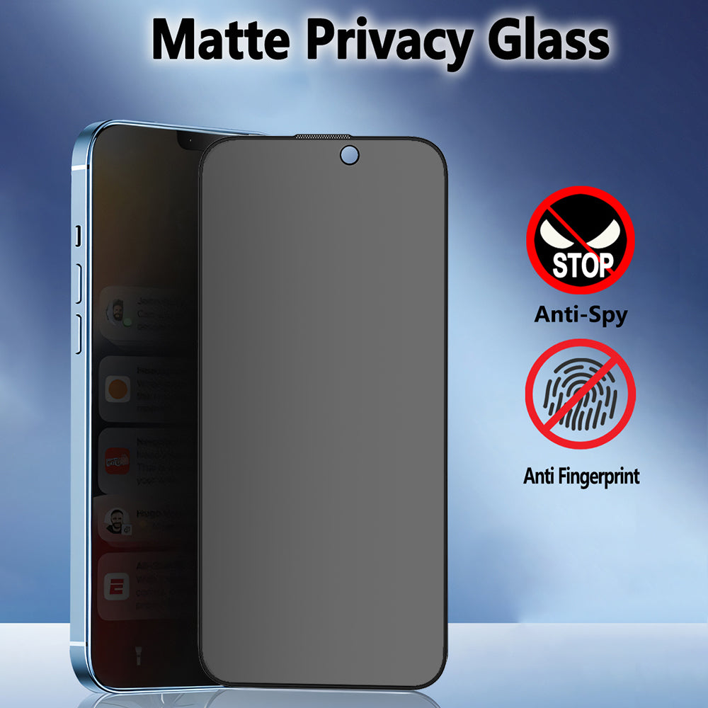Matte Privacy Blueo Anti-Peep Screen Protector for Apple iPhone 15 Pro, Tempered Glass, Full Glue