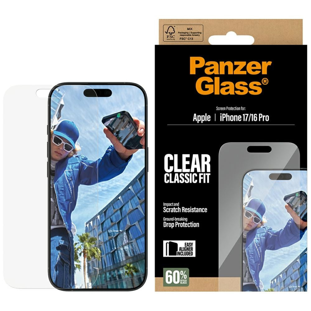 Film de protection d'écran PanzerGlass Classic Fit EasyAligner pour Apple iPhone 17 / 16 Pro, Verre Trempé, Full Glue