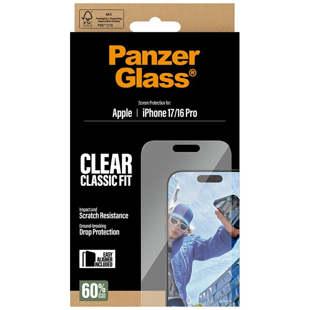 Film de protection d'écran PanzerGlass Classic Fit EasyAligner pour Apple iPhone 17 / 16 Pro, Verre Trempé, Full Glue