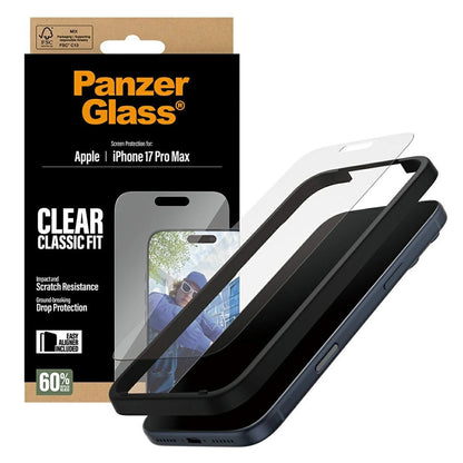 Film de protection d'écran PanzerGlass Classic Fit EasyAligner pour Apple iPhone 17 Pro Max, Verre Trempé, Full Glue