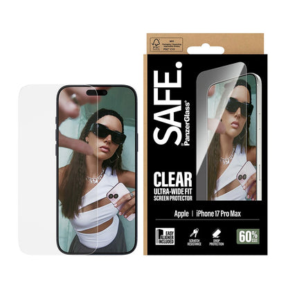 Film de protection d'écran PanzerGlass Safe. Ultra-Wide Fit EasyAligner pour Apple iPhone 17 Pro Max, Verre Trempé, Full Glue