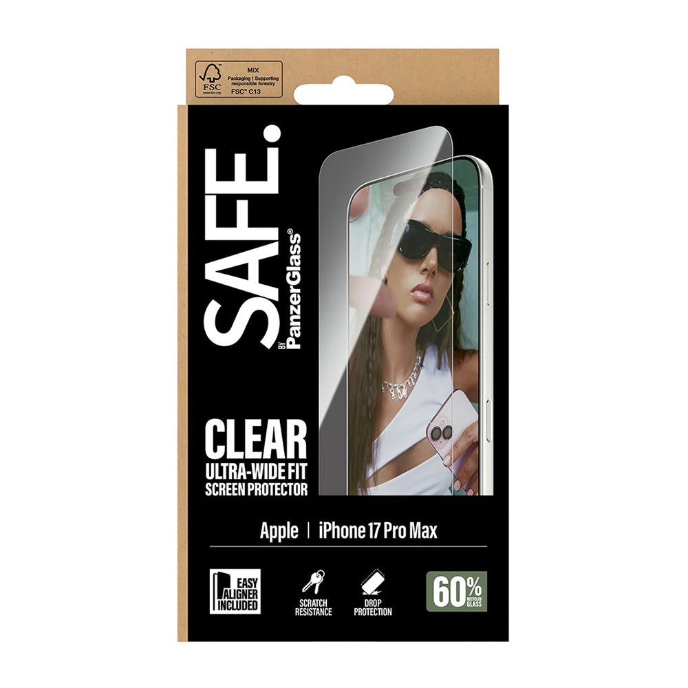 Film de protection d'écran PanzerGlass Safe. Ultra-Wide Fit EasyAligner pour Apple iPhone 17 Pro Max, Verre Trempé, Full Glue