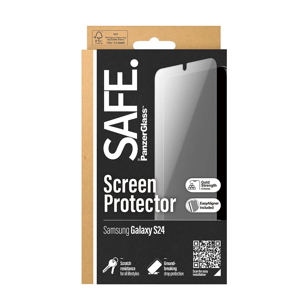 Film de protection d'écran PanzerGlass Safe. Ultra-Wide Fit EasyAligner pour Samsung Galaxy S24 S921, Verre Trempé, Full Glue