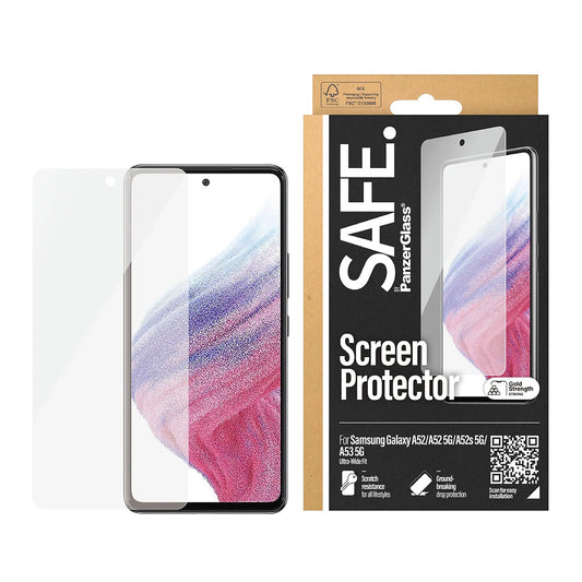 Film de protection d'écran PanzerGlass Safe. Ultra-Wide Fit pour Samsung Galaxy A53 5G A536 / A52s 5G A528 / A52 5G A526, Verre Trempé, Full Glue.
