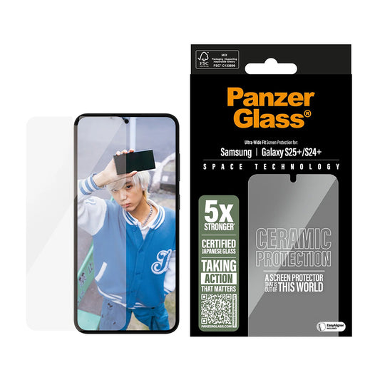 Film de protection d'écran PanzerGlass Ultra-Wide Ceramic EasyAligner pour Samsung Galaxy S25+ S936 / S24+ S926, Verre Trempé, Full Glue
