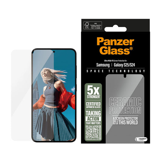 Film de protection d'écran PanzerGlass Ultra-Wide Ceramic EasyAligner pour Samsung Galaxy S25 S931 / S24 S921, Verre Trempé, Full Glue