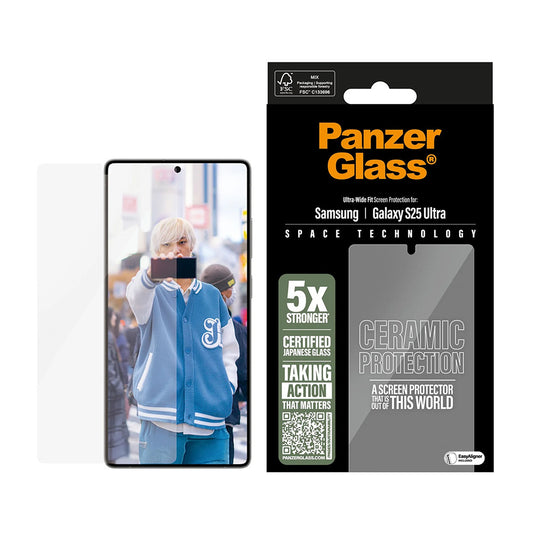 Film de protection d'écran PanzerGlass Ultra-Wide Ceramic EasyAligner pour Samsung Galaxy S25 Ultra S938, Verre Trempé, Full Glue