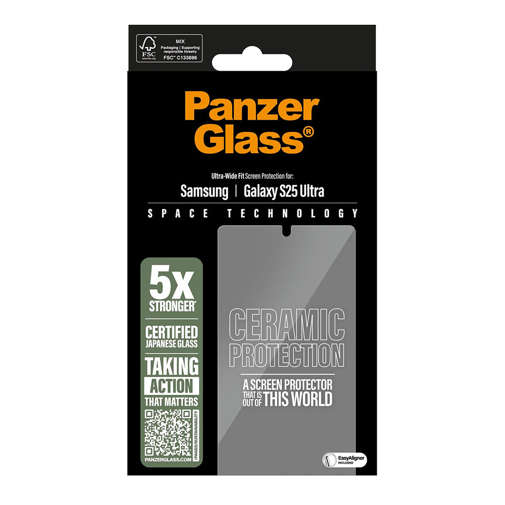 Film de protection d'écran PanzerGlass Ultra-Wide Ceramic EasyAligner pour Samsung Galaxy S25 Ultra S938, Verre Trempé, Full Glue
